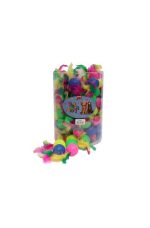 PELOTA CON PLUMAS CUBO 100 UDS.